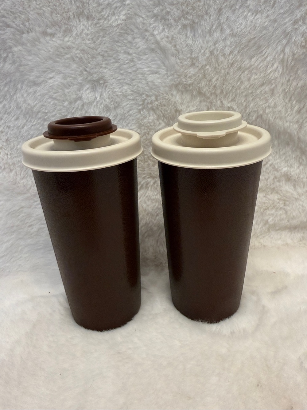 Vintage Tupperware Salt & Pepper Shakers – Brown & Cream Set